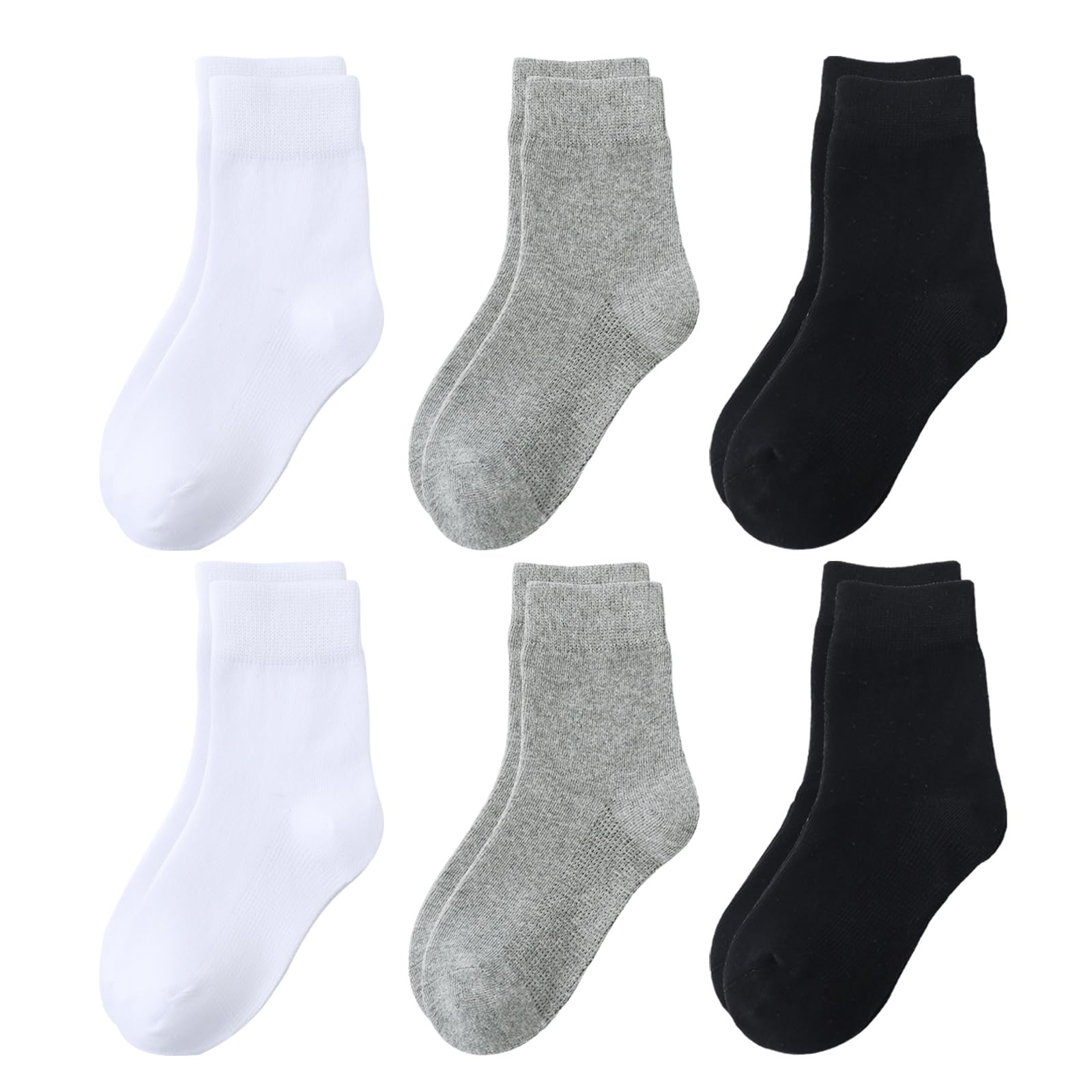 hakugoo Boys Socks Kids Crew Socks Girls Dress Socks Seamless Cotton Socks 8-10 Years Athletic Socks Uniform Socks for Girls Black White Grey 6 Pairs (L)