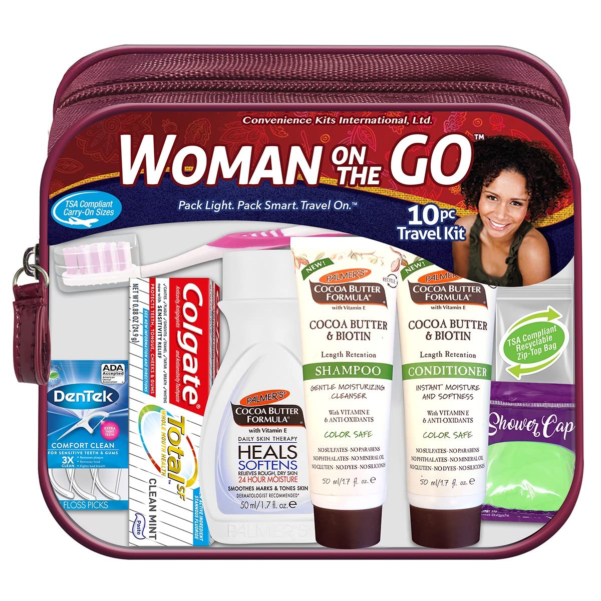 Convenience Kits International Womens Multicultural 10 PC Grooming/Hygiene Travel Kit Featuring: Palmers Travel-Size Hair & Body Products Beige (23AZ)