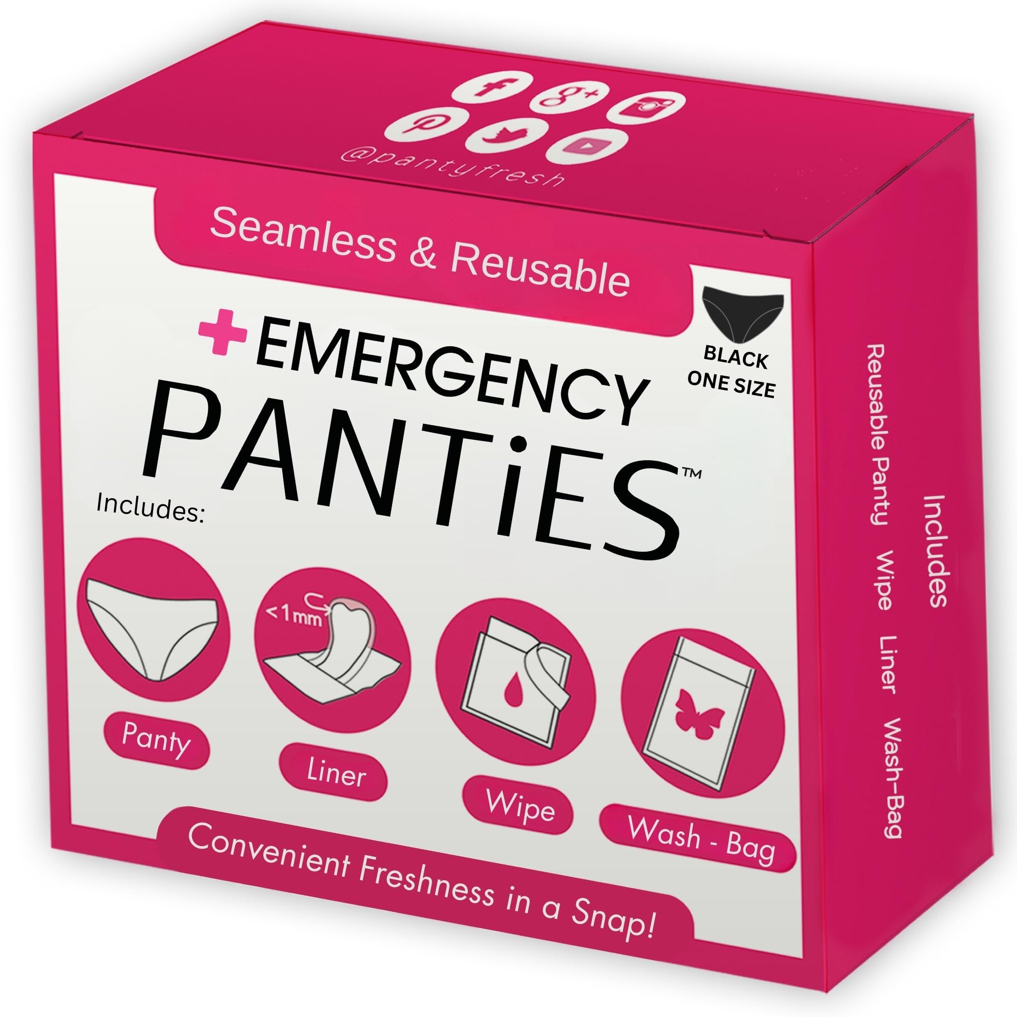Emergency Panties 3in1 Hygiene Kit Includes Seamless Bikini Underwear Fresh Wipe & Liner Accidents Travel On-The-Go Toiletry Kit Black