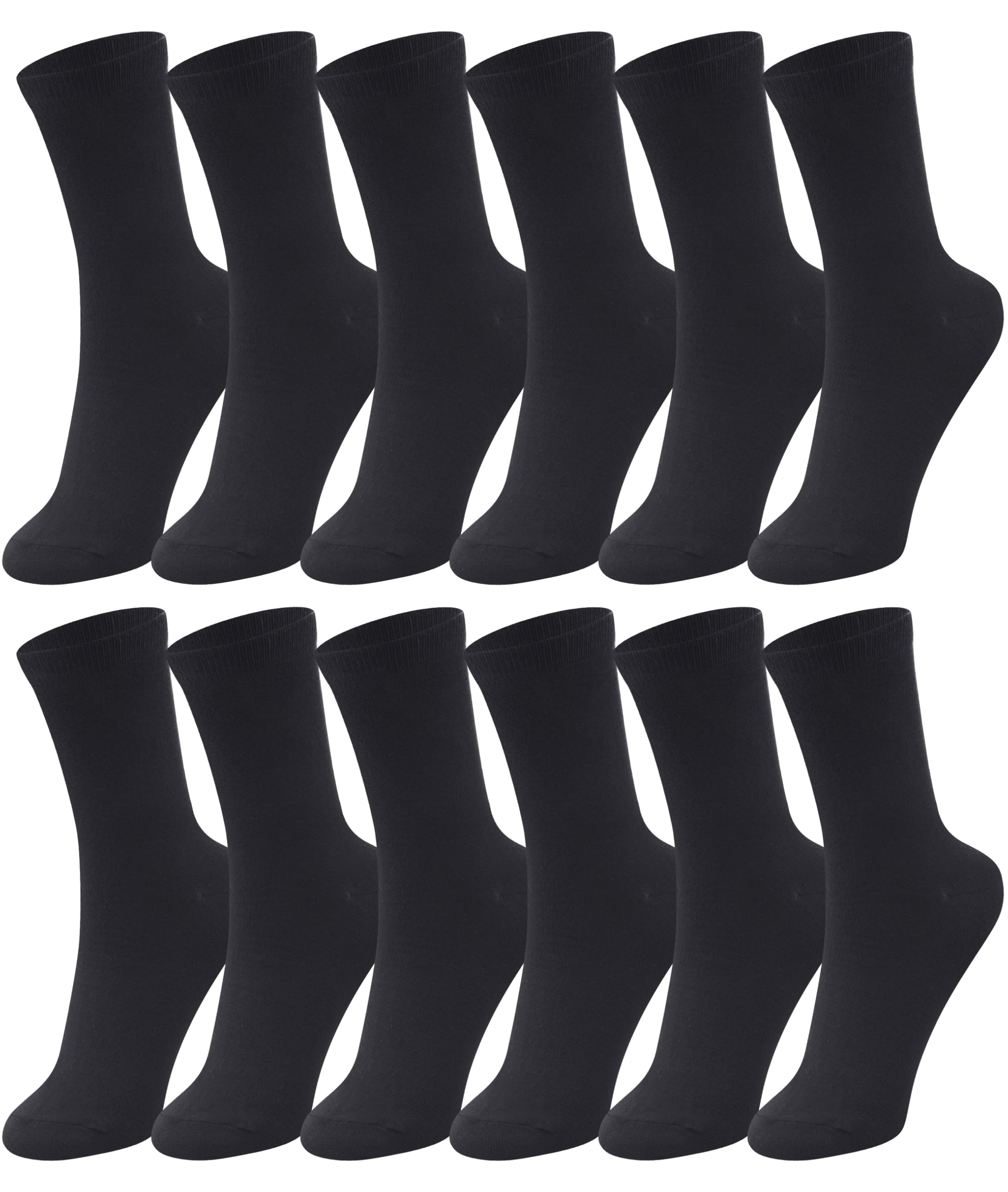 Duufin 12 Pairs Womens Crew Socks Mid Calf Socks Womens Black Crew Socks Size 5-9 Workout Socks Women Gym Socks Plain Black Socks Crew Lightweight Casual Socks